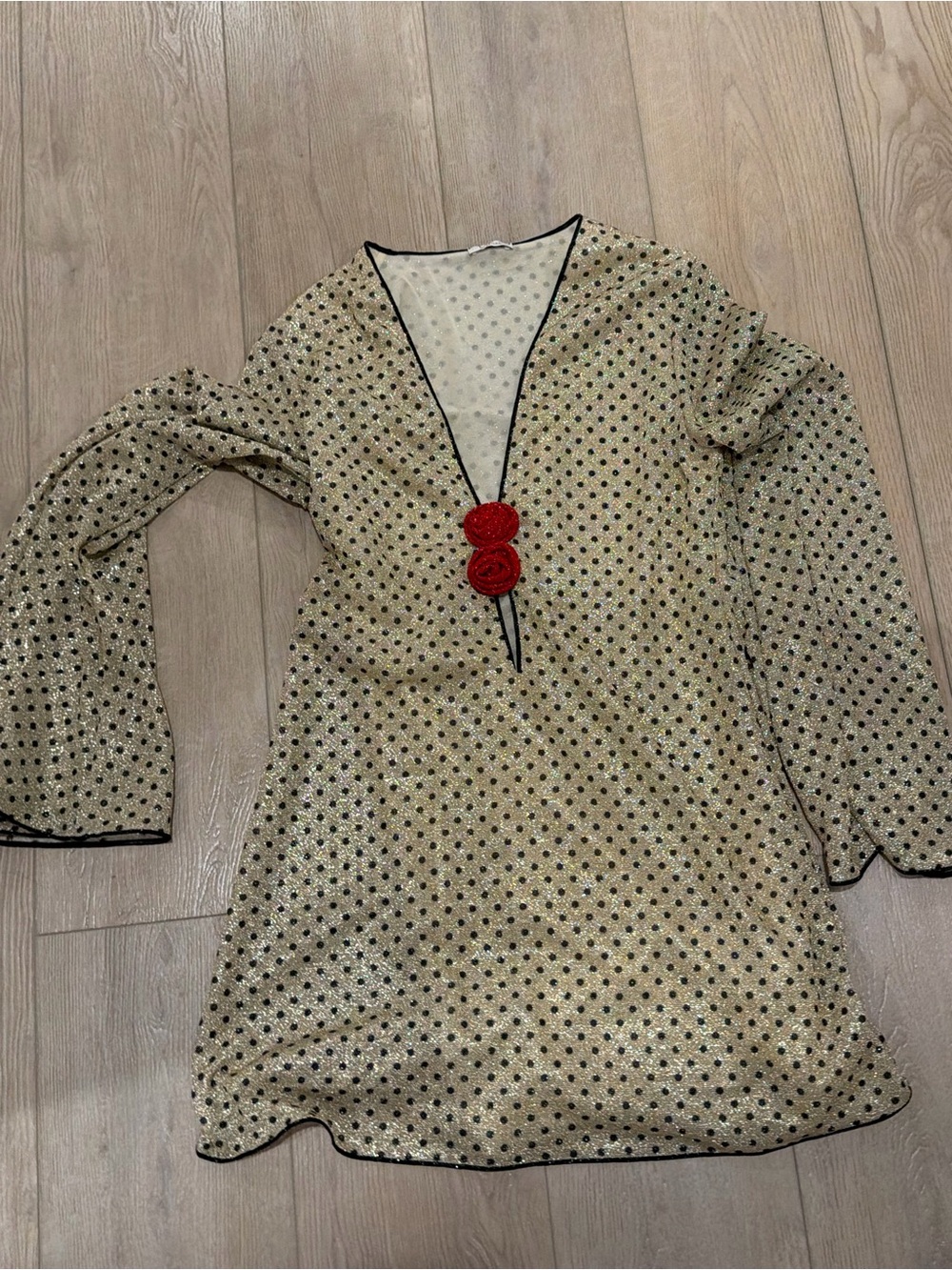 Oseree Cream rose Polka Dot Women's kaftan mini dress